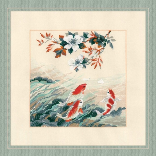 RL1574 Riolis Cross Stitch Kit Dancing Fish 15.75" x 15.75"; Coloured Aida; 14ct 