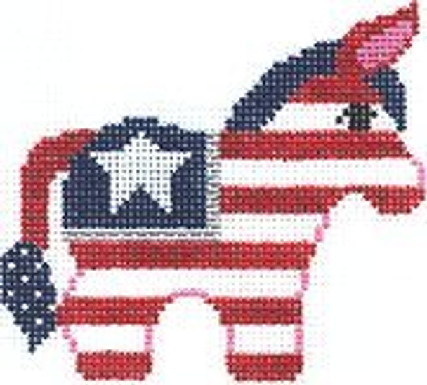 PP476AA Democratic Donkey 3" x 3" 18 Mesh With Stitch Guide Painted Pony Designs