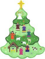 (PPD) PP530AJ Nativity CHRISTMAS TREE 18 Mesh 7.5” tall With Stitch Guide Painted Pony Designs