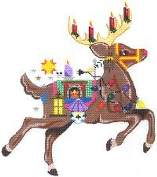 PP550AJ Rudolph SLEIGH: 8" x 7" 18 Mesh With Stitch Guide Painted Pony Designs