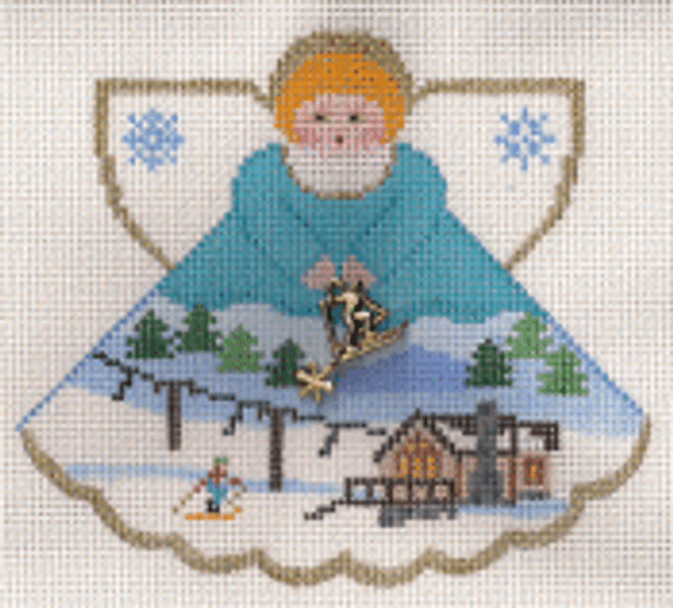 PP996FC Angel With Charms Ski Resort (Scene) 5.25x4.5 18 Mesh  Painted Pony Designs