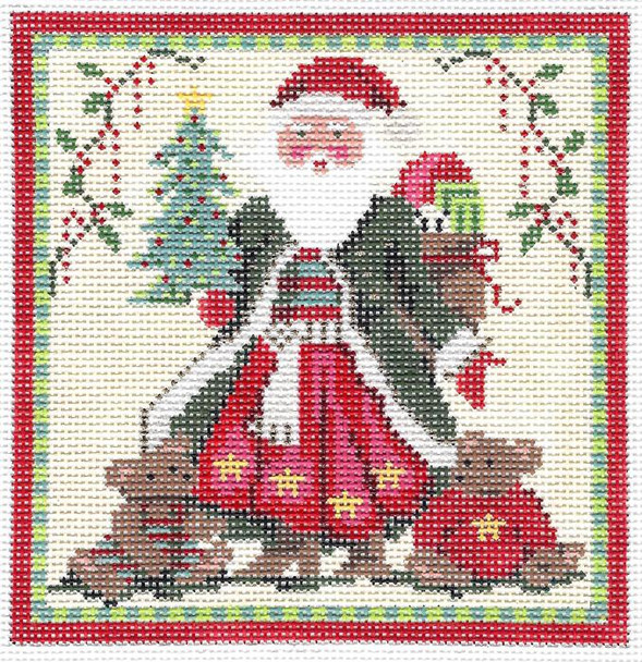 KCN18-18 Santa & the Teddies Square 5" x 5", 18 Mesh  KELLY CLARK STUDIO, LLC