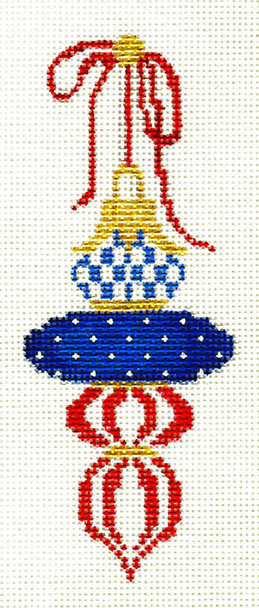 KCV117 Petite Victorian Ornament: Red, White & Blue Triple Drop 2.5" x 4.25", 18 Mesh KELLY CLARK STUDIO, LLC