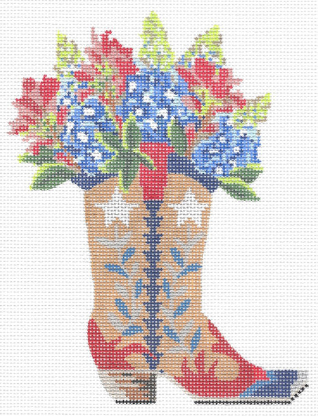 KCNTX-011 Boot w/ Bonnets & Indian Paintbrush 5" x 6.75", 18 Mesh Mesh KELLY CLARK STUDIO, LLC