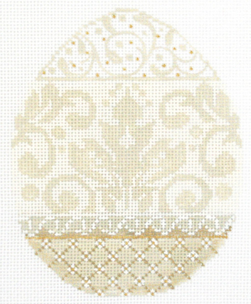 KEA07-18 French Vanilla Damask Egg   4" x 5", 18 Mesh  KELLY CLARK STUDIO, LLC