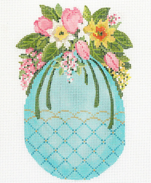 KEA09-18 Turquoise Egg w/ Tulip Cascade  4.25" x 6.25", 18 Mesh KELLY CLARK STUDIO, LLC