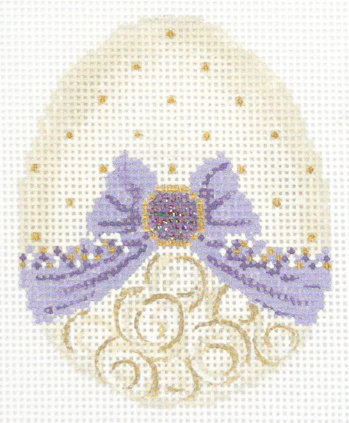 Easter KEA14-18 Vanilla & Lavender Ribbon Egg 2.5" x 3.25", 18 Mesh With Stitch Guide and Embellishment Kit– no threads KELLY CLARK STUDIO, LLC