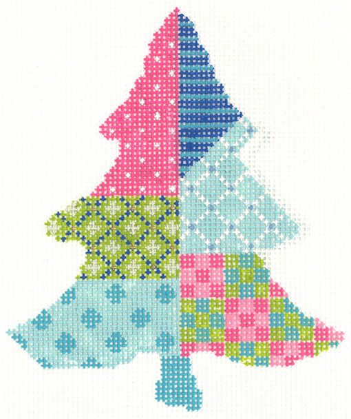KCNT44-18 Tropical Crazy Tree 3.75" x 4.5"|18 Mesh With Stitch Guide, Embellishment and Thread Kit KELLY CLARK STUDIO, LLC
