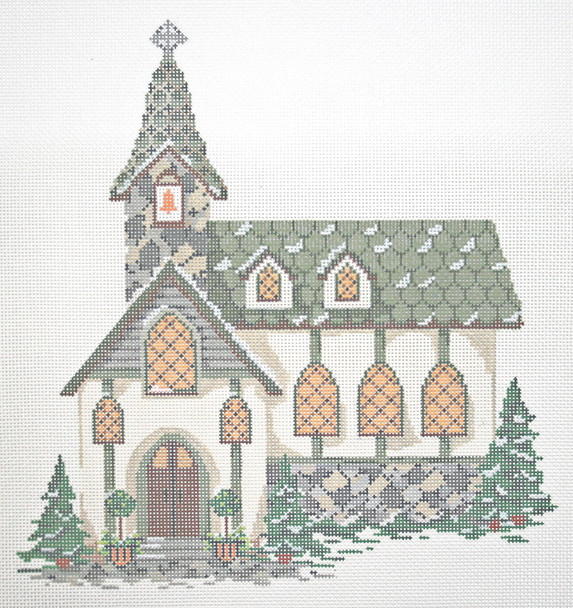 Winter Village KWV13-18 Old Stone Church 8.5" x 9.25" 18 Mesh With Stitch Guide  KELLY CLARK STUDIO, LLC