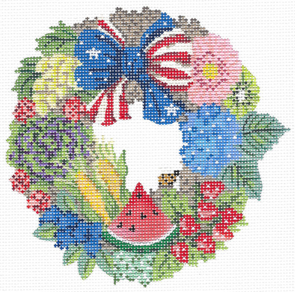 KCW201-18 Summer Independence Wreath 5.5" x 5", 18 Mesh With Stitch Guide and Thread Kit KELLY CLARK STUDIO, LLC