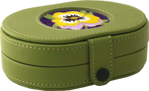 Bag73G Leather Needle Box 6"w x 4.5"h x 2"d Green Magnetic Needle Case Lee's Needle Arts