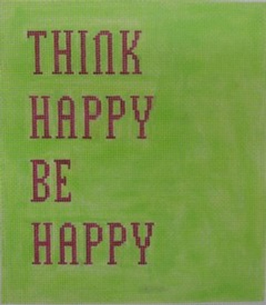 P100L Think Happy Be Happy - Lime Green with Hot Pink 8.5 x 9.5 13 Mesh Kristine Kingston Needlepoint Designs