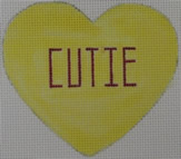 CH103 Conversation Heart - Cutie on Yellow 3.75 x 3.5 18 Mesh Kristine Kingston Needlepoint Designs