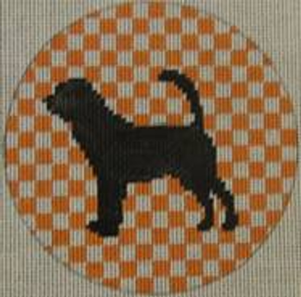 OAS122  Bloodhound 4" Round 18 Mesh Kristine Kingston Needlepoint Designs