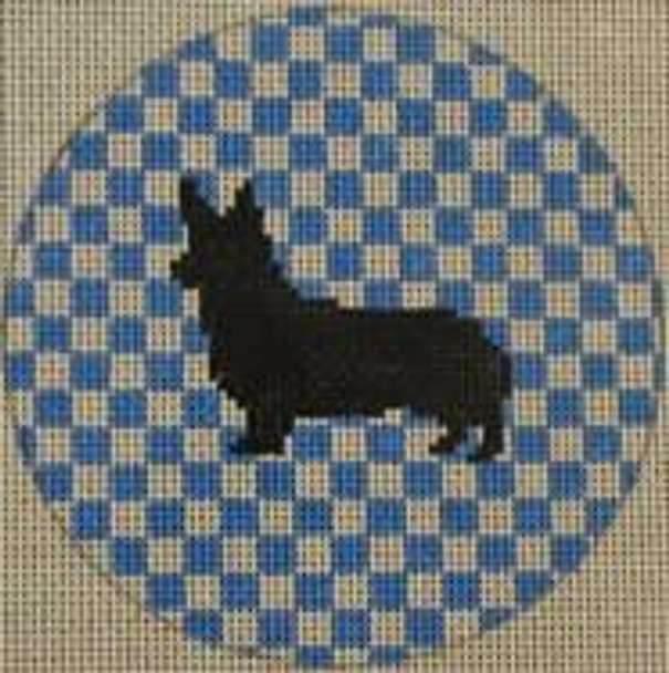 OAS125 Corgi 4" Round 18 Mesh Kristine Kingston Needlepoint Designs