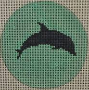 NTO19 Dolphin on Solid Background - Navy and Seafoam 3" Round  18 Mesh Kristine Kingston Needlepoint Designs