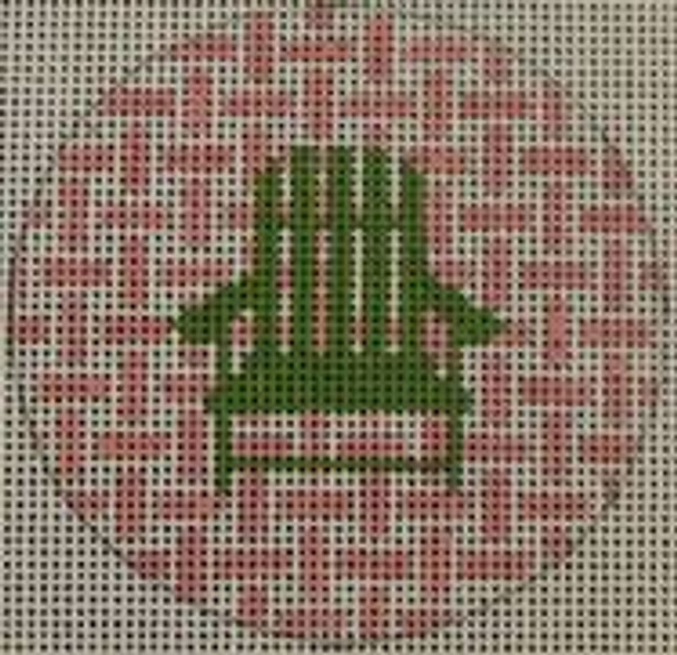 NTO6 3" Round Adirondack Chair on Checks - Green and Pale Pink 18 Mesh Kristine Kingston Needlepoint Designs