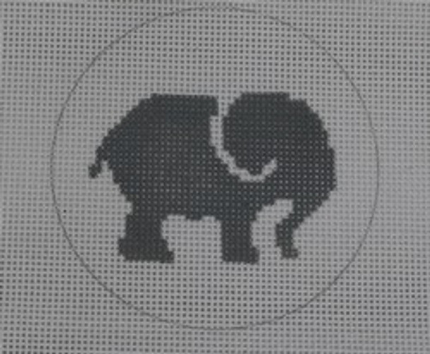 MO106 3" Round Elephant 18 Mesh Kristine Kingston Needlepoint Designs Elephant