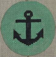 NTO16	3" Round Anchor on Solid Background - Navy and Seafoam 3" Round 18 Mesh Kristine Kingston Needlepoint Designs