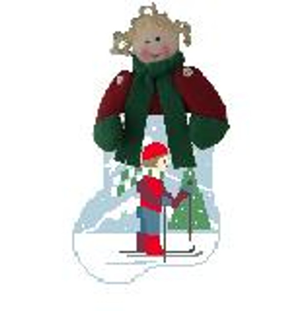 CM326B Girl Skier w/Girl 4 x 4 Kathy Schenkel Designs 18 Mesh