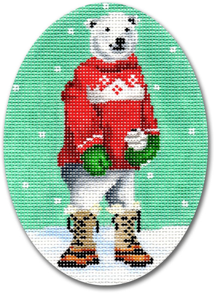 SC-XO 19 Polar Bear w/ Red Sweater 18 Mesh 3.75 x 5 Oval Scott Church Creative