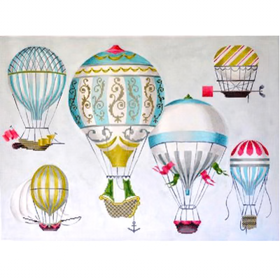 KB 1269 Hot Air Balloons- Multi- Bue 22.5" x 18"  13 Mesh Kirk And Bradley Designs