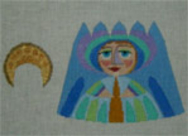 1087  B - Abstract Nativity -Mary app. 5"h 18 Mesh Tapestry Fair