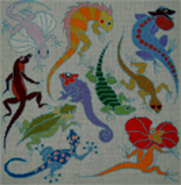 AJ26 Leapin' Lizards	14x14 	18 Mesh Tapestry Fair ANNE JERLOW DESIGNS