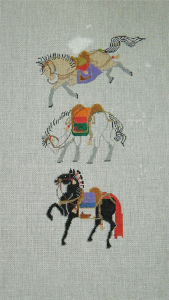 AJ514 3 Hokusai Horses 10x19  18 Mesh Tapestry Fair ANNE JERLOW DESIGNS