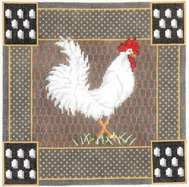 C-8 Rooster - white 7 x 7  18 Mesh The Meredith Collection