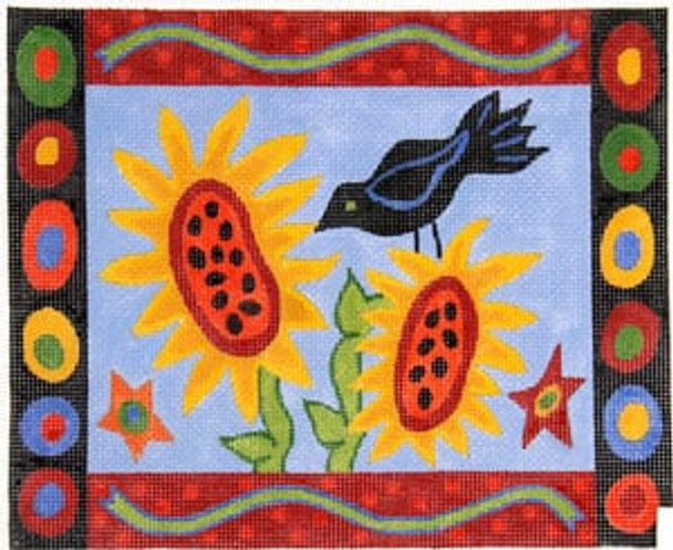 Pillow/Wall Hanging C-378 Blackbird & Sunflower Primitive 9 x 11 13 The Meredith Collection