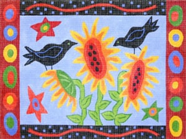 Pillow/Wall Hanging C-377 Blackbird & Sunflower Primitive 12 x 16 13 Meredith Collection