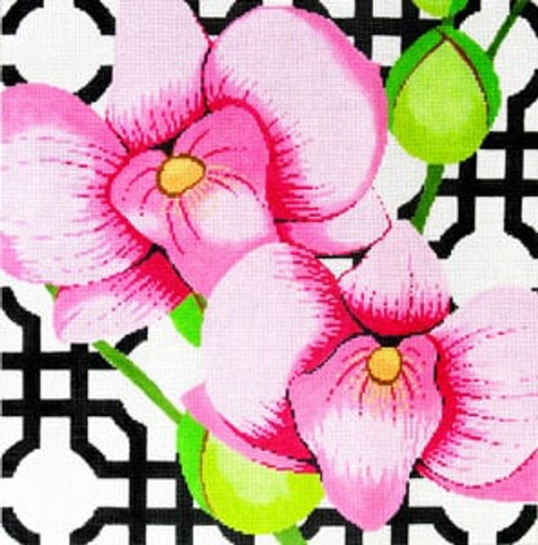 C-461k Pink Orchid on Black - Dendrobium 14 x 14 13 Mesh Meredith Collection