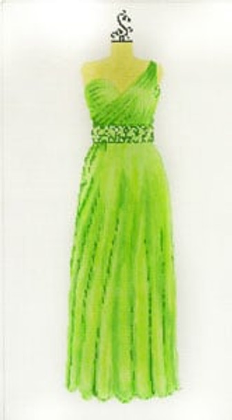 C-508dd Evening Gown - Lime with one shoulder strap 8 x 14 18 Mesh Meredith Collection