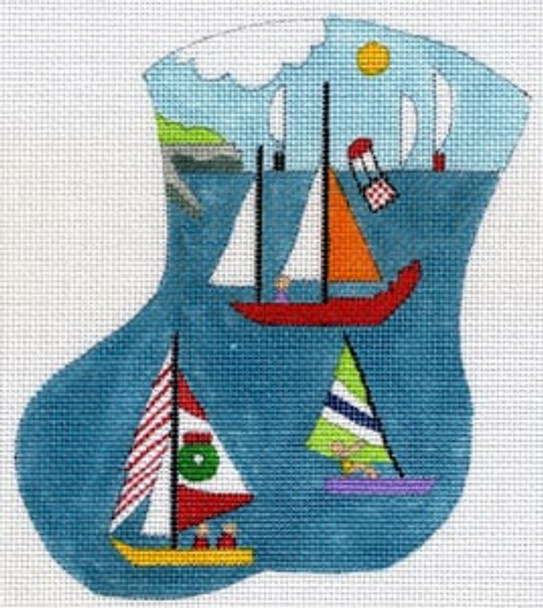 MX-69 Sailboat Scene 18 Mesh CHRISTMAS MINI STOCKING The Meredith Collection