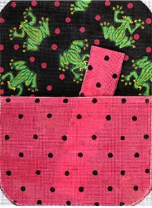 PP-168a Frog on Polka Dots w/Black Bkg. 18 Mesh Petite Clutch The Meredith Collection