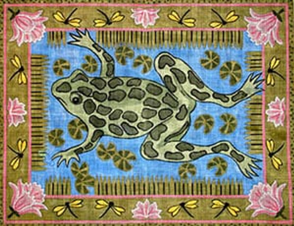 R-66 Frog and Waterlilies with Dragonfly Border 27 x 34 10 Mesh Rug The Meredith Collection