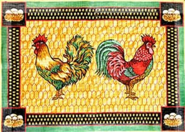 R-80 Roosters with Egg Border 30 x 42 10 Mesh Rug The Meredith Collection