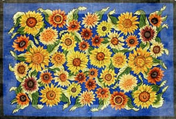 R-82 Sunflowers on blue 26 x 38 10  Mesh Rug The Meredith Collection