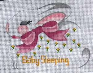 S-38a Sleepy Bunny - "Baby Sleeping" - Pink Bow 4 x 8 18 Mesh SIGNThe Meredith Collection