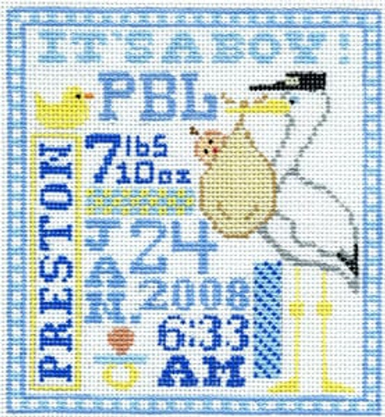 T-3b It's a Boy Sampler - Baby Info not included in price 4 1/2 x 5 18 Mesh The Meredith Collection