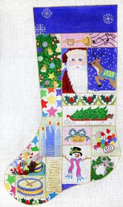 X-115 Christmas Patchwork with Santa 18 Mesh CHRISTMAS STOCKING The Meredith Collection