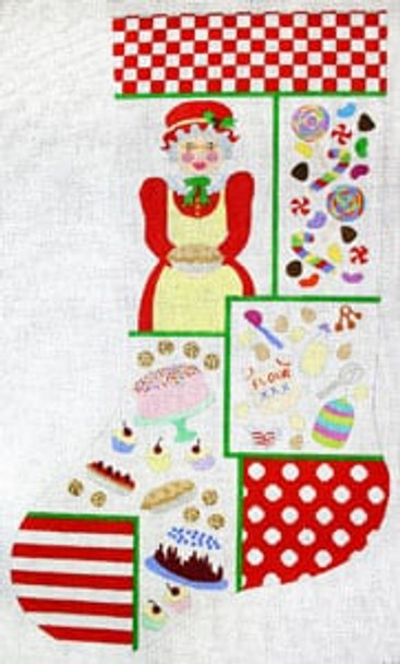 X-140b Mrs. Clause Collage 13 Mesh CHRISTMAS STOCKING The Meredith Collection