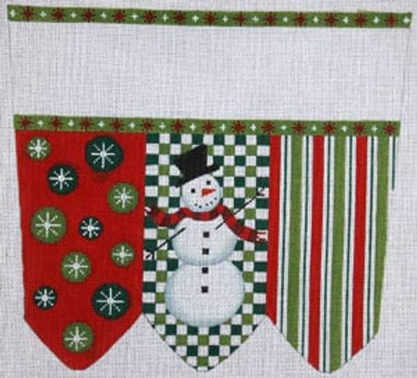 XC-2 Snowman on Checks with strips and circles 18 Mesh CHRISTMAS STOCKING CUFF The Meredith Collection