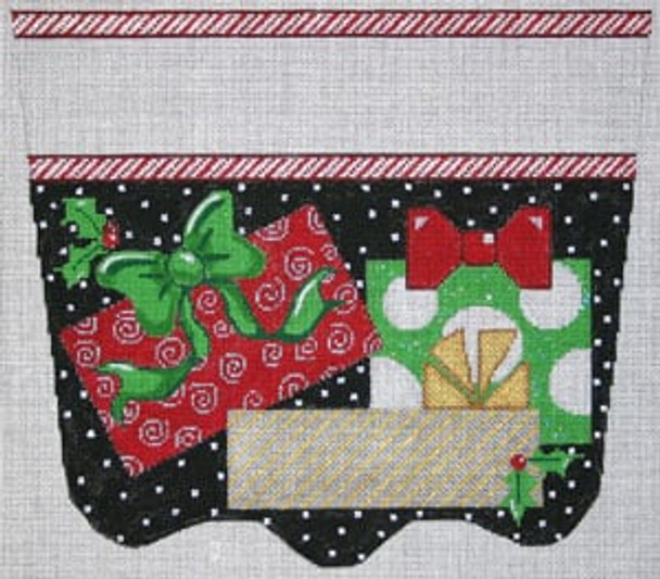 XC-27a Presents on Black 18 Mesh CHRISTMAS STOCKING CUFF The Meredith Collection