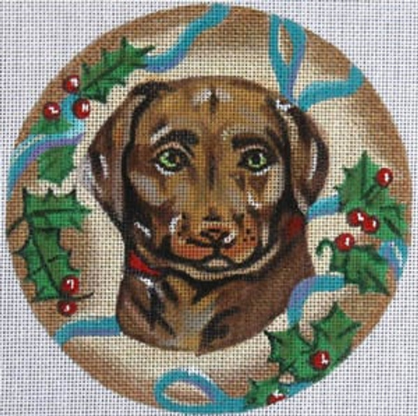 XO-61a Chocolate Lab with Holly 6" Round 18 Mesh The Meredith Collection