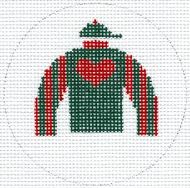 XO-140hh Jockey Silk Ornament Green Body with Red Heart 13 Mesh The Meredith Collection