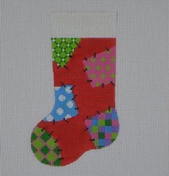 MS09 Patchwork Mini Stocking  3 x 5.25 18 Mesh Pepperberry Designs