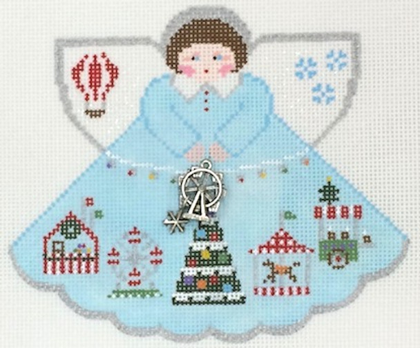 PP996JX Angel with charms: Christmas Festival (light blue) 5.25x4.5 18 Mesh  Painted Pony Designs