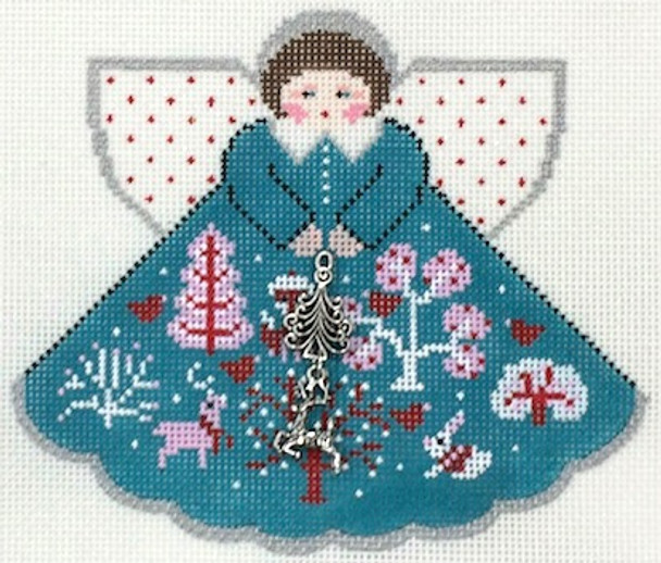 PP996JW Angel with charms: Winter Forest (teal) 5.25x4.5 18 Mesh Painted Pony Designs